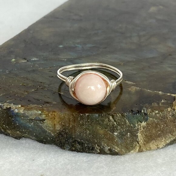 Sterling Silver Wire Wrapped 8MM Pink Rose Quartz Bead Ring Size 6.75 - Picture 12 of 16